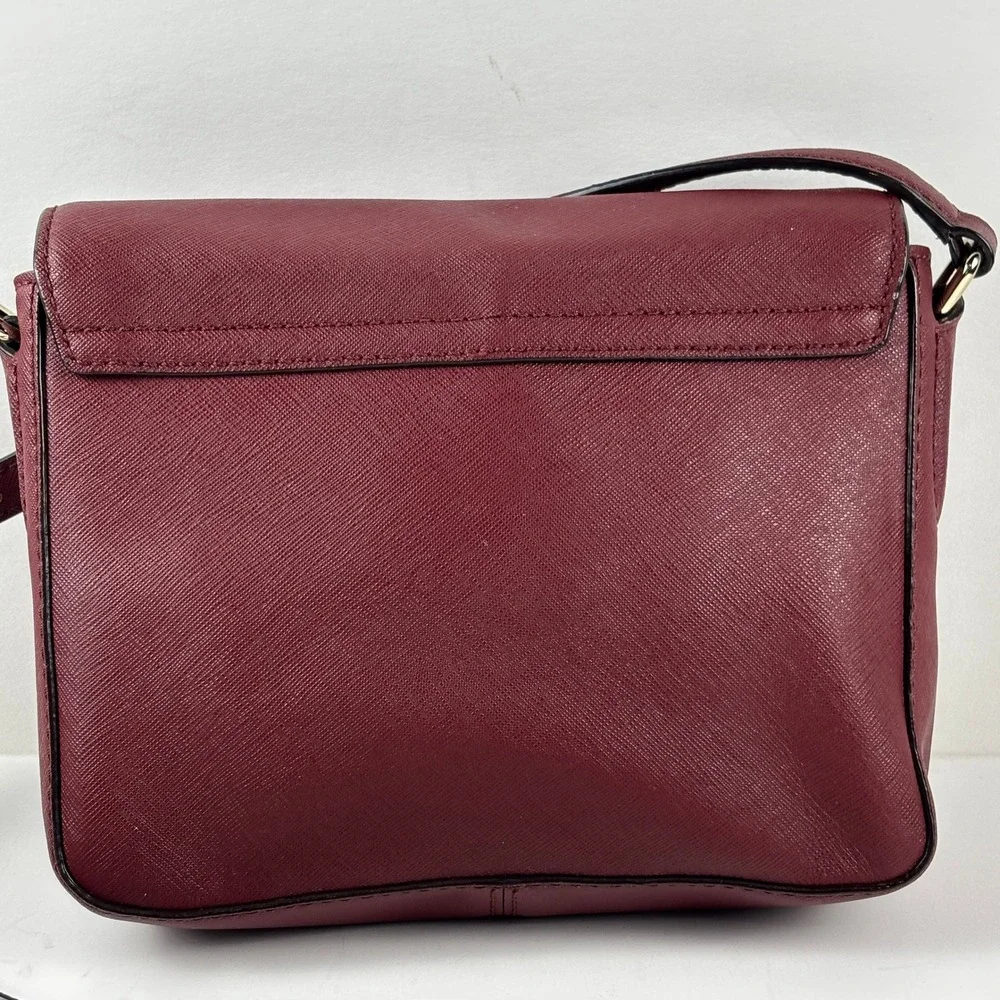 Kate Spade Saffiano Leather Crossbody‎ Bag Womens Medium Burgundy Flap Logo